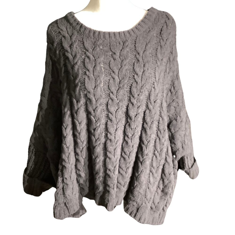POL Dark Gray Chunky Knit Sweater Women S — Oversized, Cozy, Boho
